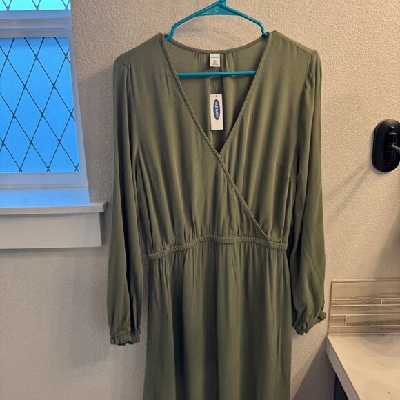 Olive Green Old Navy Mock Wrap Dress Size S TALL - Picture 1 of 3